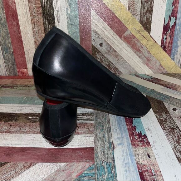 Pas De Rouge Peep Toe Suede Wedge Heel Shoes Black Made in Italy EUC SZE 8.5-9 - Picture 3 of 12